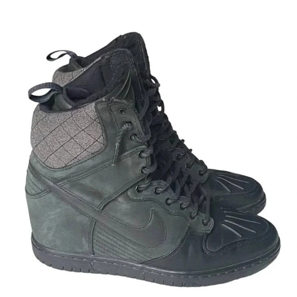 2013 Nike Dunk Sky High Womens US 8.5, UK 6 Black Gray Suede Wedge Sneaker Boot - Picture 2 of 13